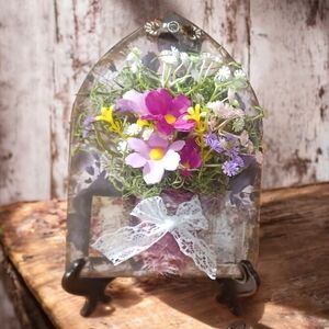 Elegant Faux Floral Display with Lace Accent